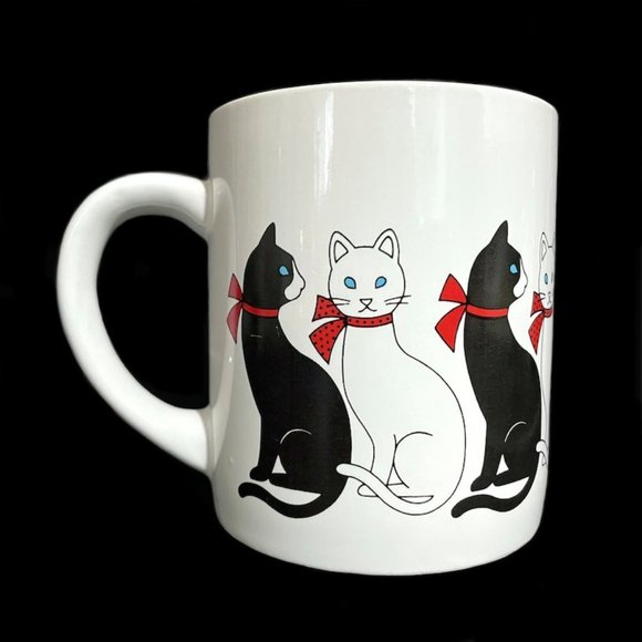 Vintage 1985 Applause The Card Mug Black White Ribbon Cats "You're Very Special" - Picture 3 of 5